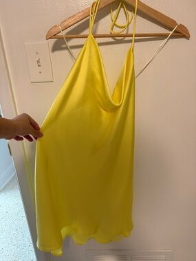 Zara Bright Yellow Cowl Neck Silk-Feel Camisole